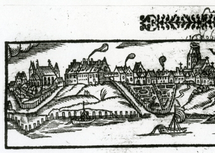 rys.2.    Zamek Królewski po przebudowie z lat 1563-1571. Fragment widoku Warszawy z 1581 roku. 